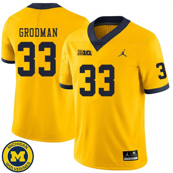 Men's University of Michigan #33 Louis Grodman Yellow Football Jersey